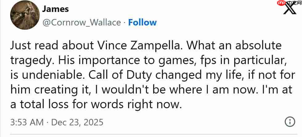 传奇谢幕！业界多名开发者悼念FPS传奇开发者Vince Zampella