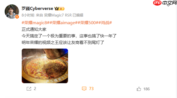 荣耀罗巍预告“视频之王”：应该让友商看不到尾灯 明年和大疆扳扳手腕