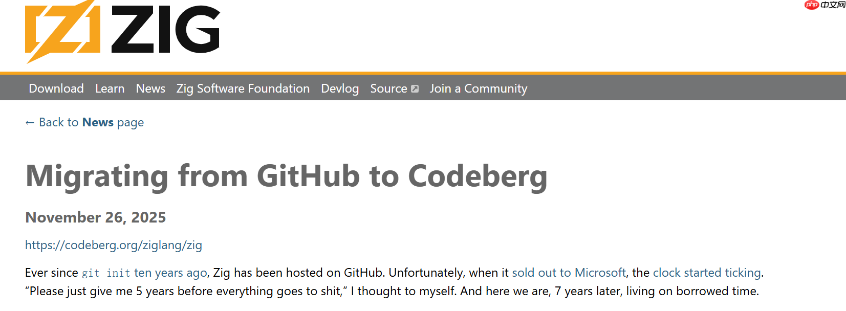 明显 Bug 拖三年不修，Zig 宣布从 GitHub 迁移至 Codeberg