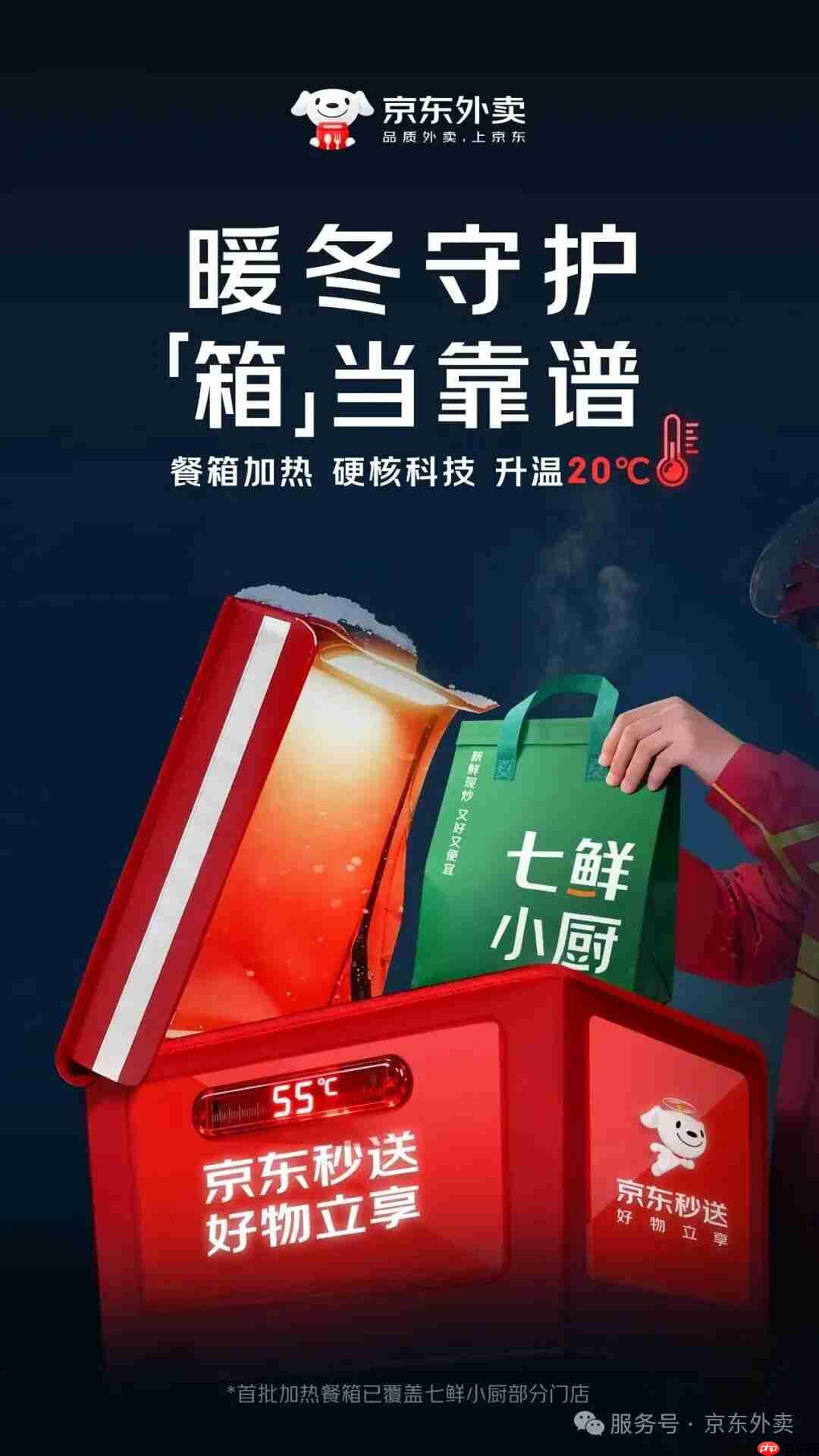 京东外卖将免费为全职骑手配备定制加热餐箱，点外卖能看到实时温度