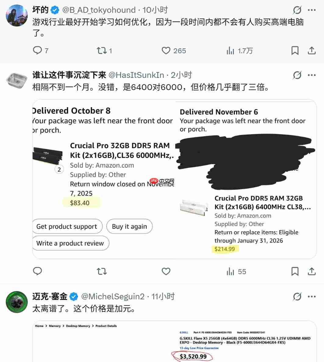 国外网友受不了了！64GB内存售价比一台PS5还贵