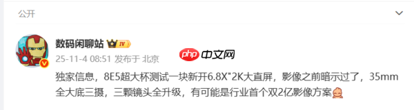 曝vivo X300 Ultra配备2K直屏！将搭载双2亿像素镜头