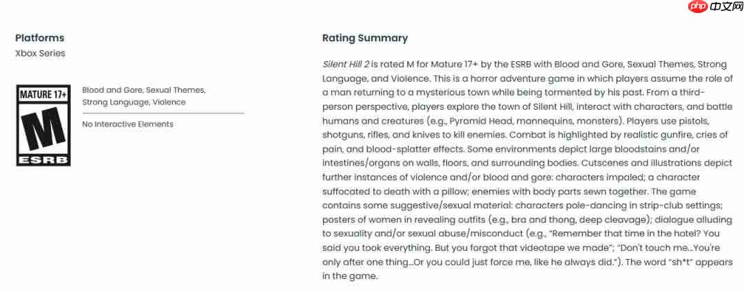 《寂静岭2：重制版》Xbox Series版已完成ESRB分级