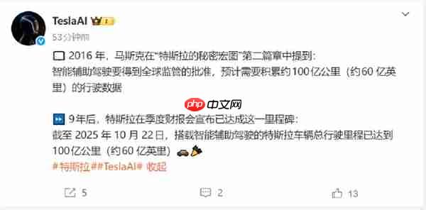 用时9年！特斯拉辅助驾驶里程达100亿公里