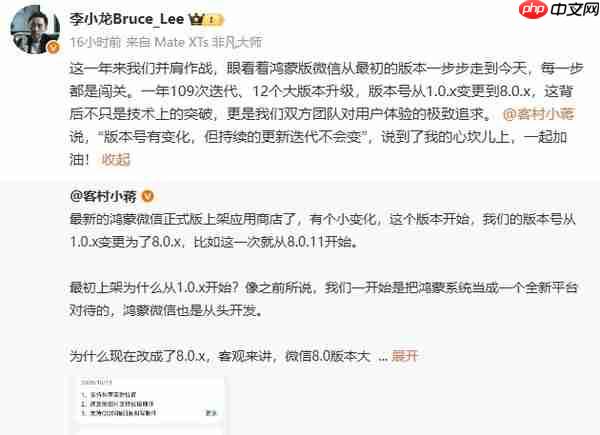 员工详解鸿蒙版微信版本号大更新 华为李小龙回应