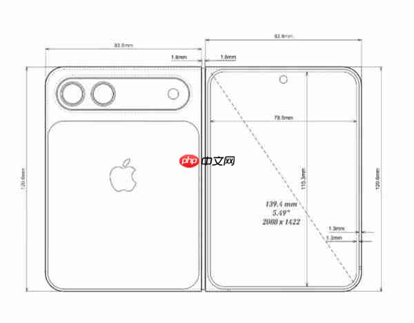 苹果“阔折叠”手机专利曝光：外屏居中挖孔 后置双摄