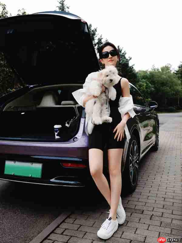 刘亦菲开智界R7国庆自驾游 白衬衫黑吊带松弛感拉满