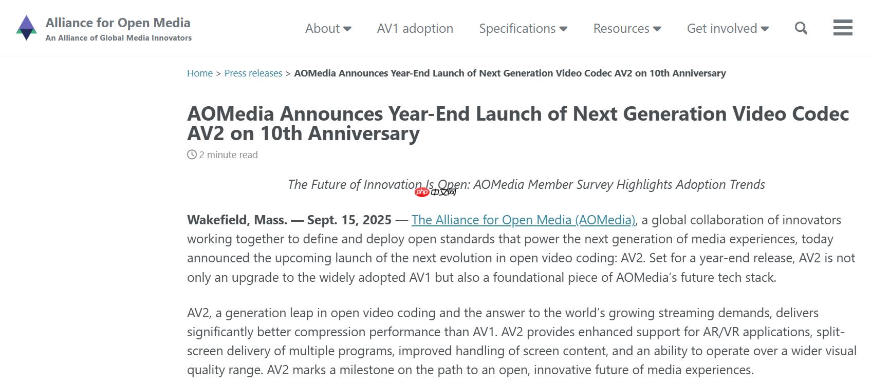 AOMedia 宣布在十周年之际推出下一代视频编码 AV2