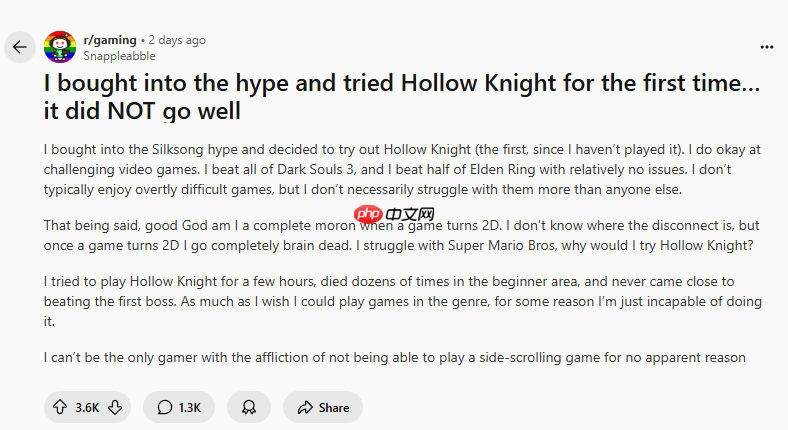 新玩家受《丝之歌》影响去玩《空洞骑士》：第一个boss都打不过！