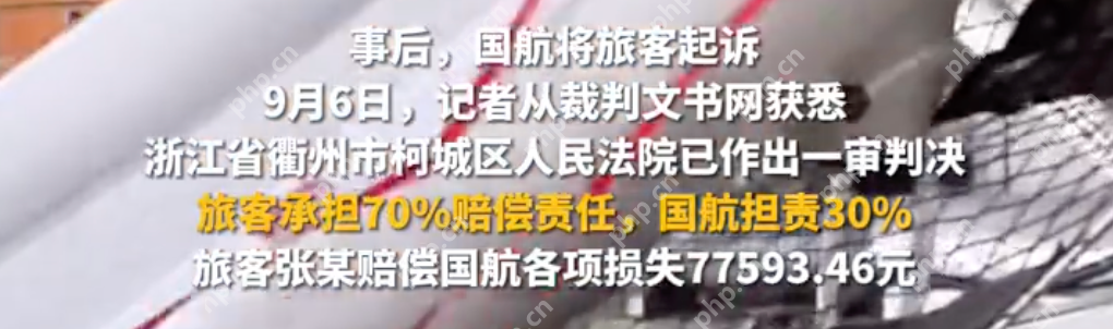 乘客误开应急舱门被判赔7万多：误将其当作厕所门打开 - php中文网