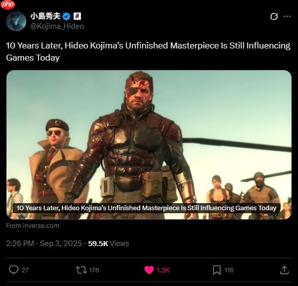 小岛直言《合金装备5：幻痛》没有做完 至今影响现在的游戏