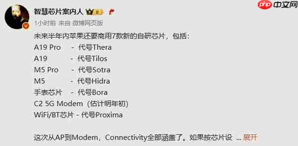苹果未来半年有望商用7款全新自研心片 不止A19系列