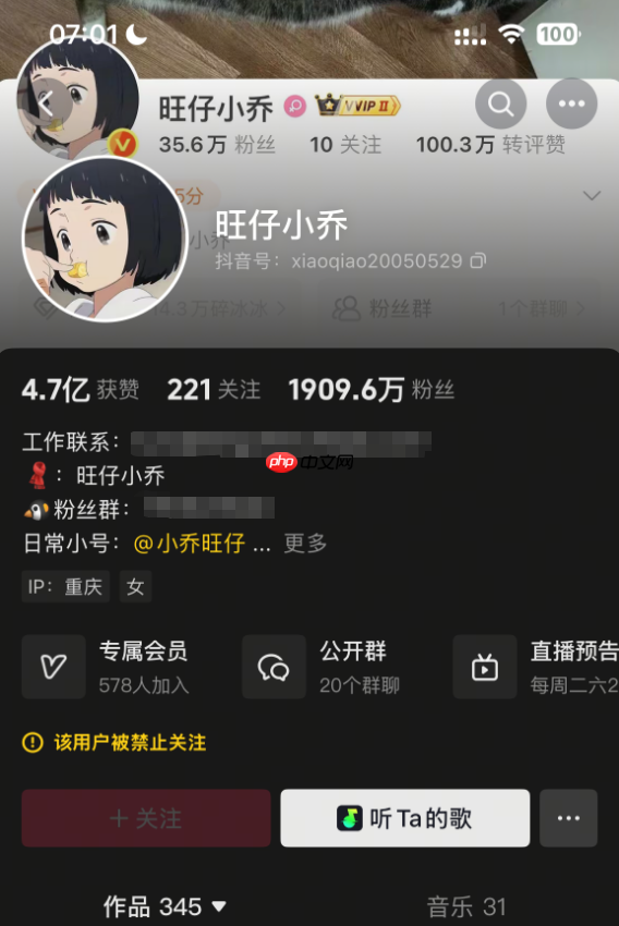 蒙面演唱会引争议 网红旺仔小乔微博被禁言、抖音禁止关注