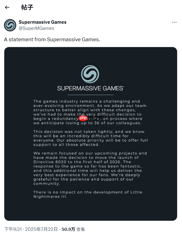 《黑相集：指令8020》延期至2026年！工作室宣布裁员