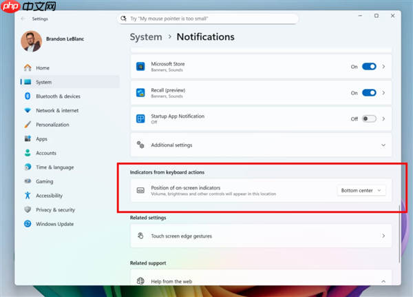 无需低头！微软Win11测试版新增指示条设置选项！