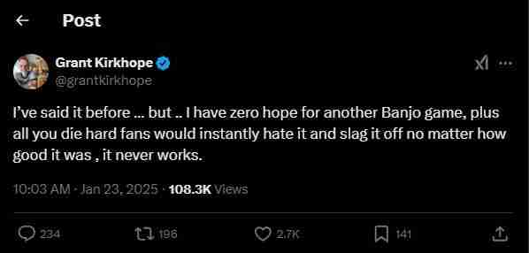 游戏作曲家Grant Kirkhope谈班卓熊大冒险复兴：希望与现实的碰撞