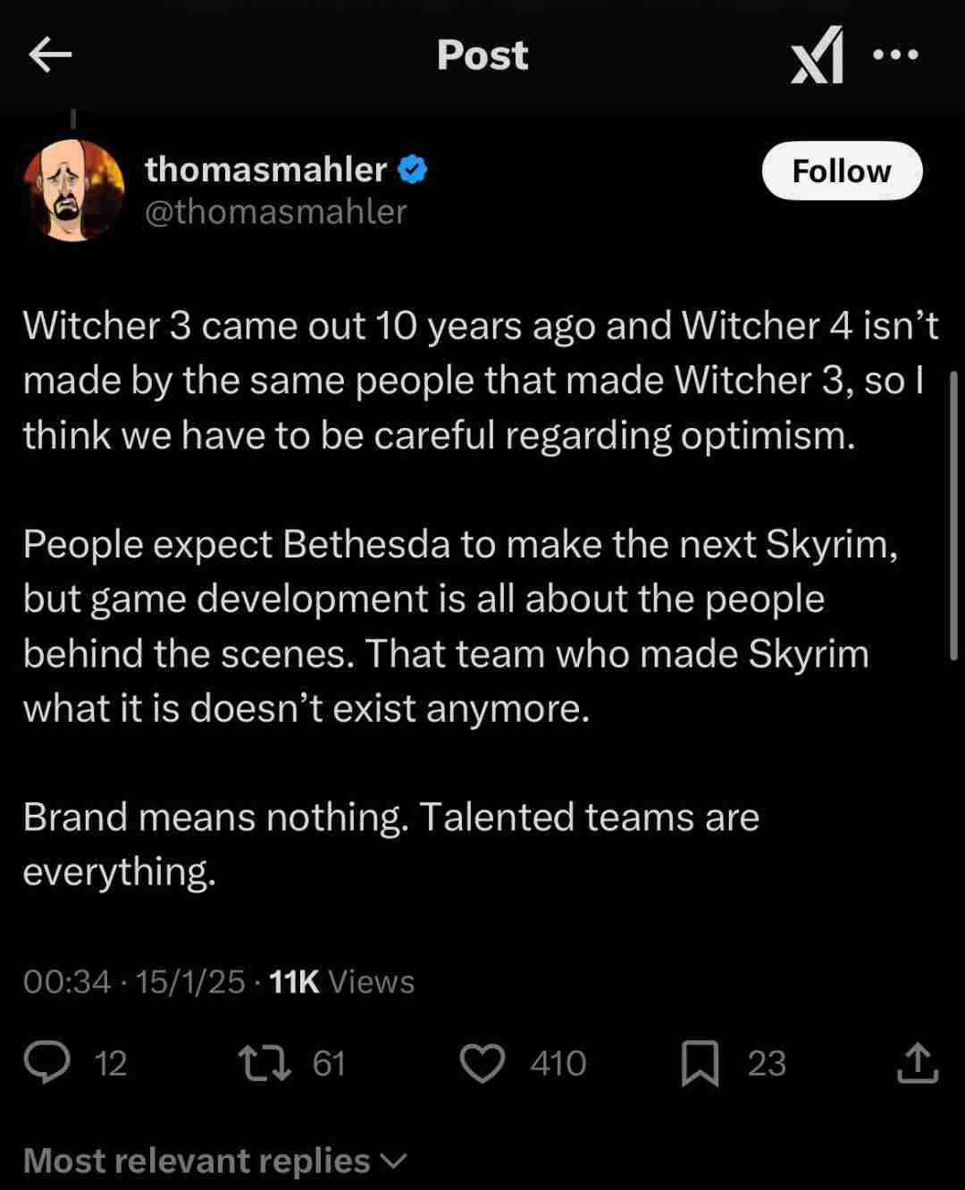 奥日总监Thomas Mahler谈巫师4：人才是游戏成功的关键