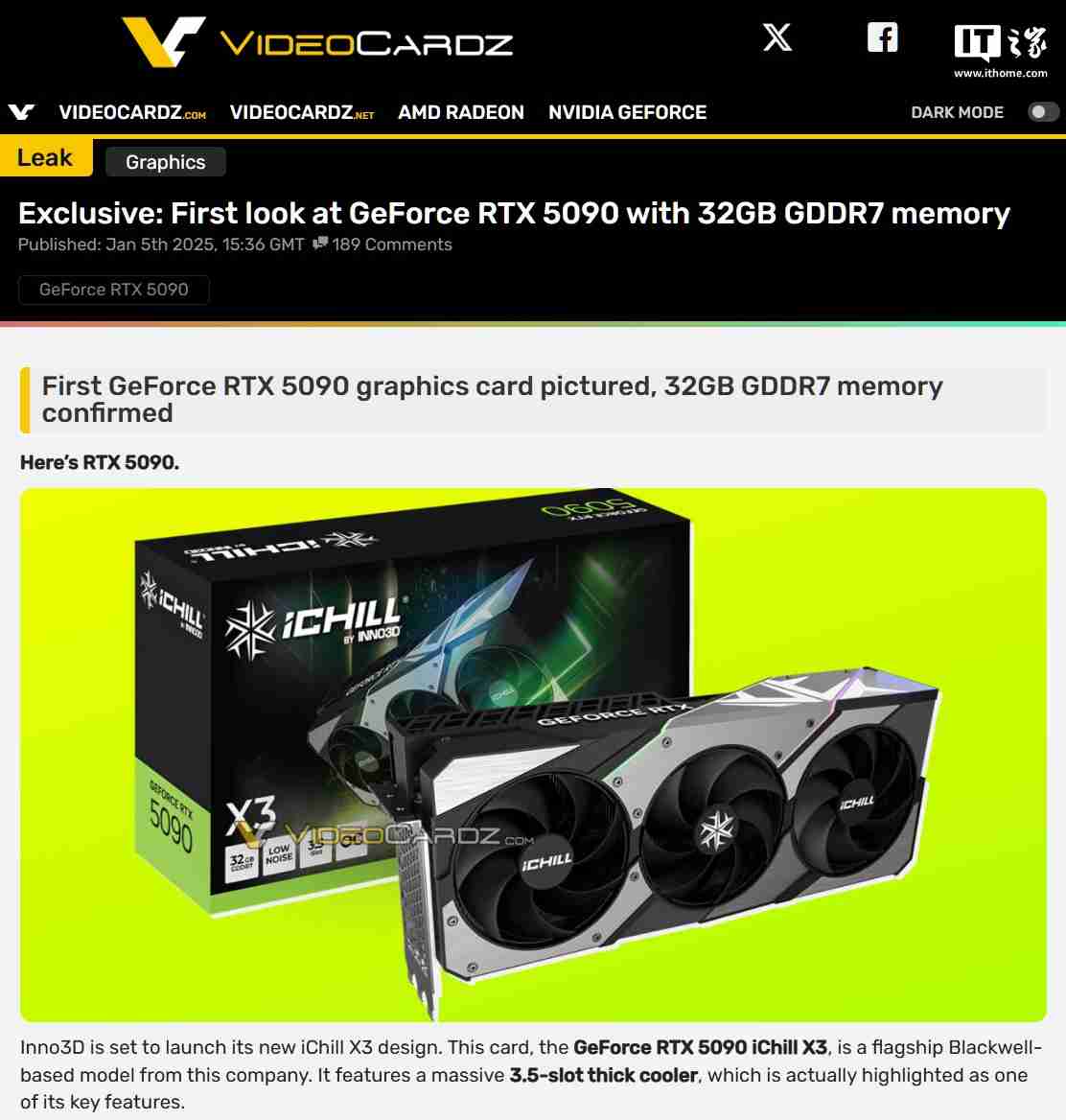 映众 RTX 5090 显卡“抢跑”：包装盒显示搭载 32GB GDDR7 显存