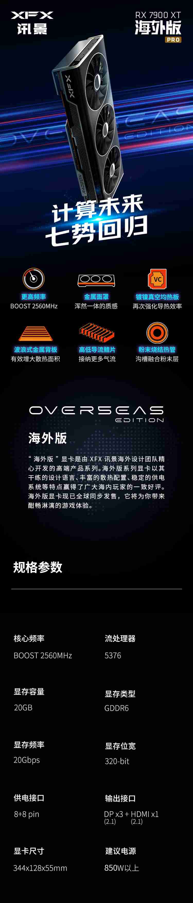 20G 大显存：讯景 RX 7900 XT 海外版 Pro 显卡 4575 元百亿补贴