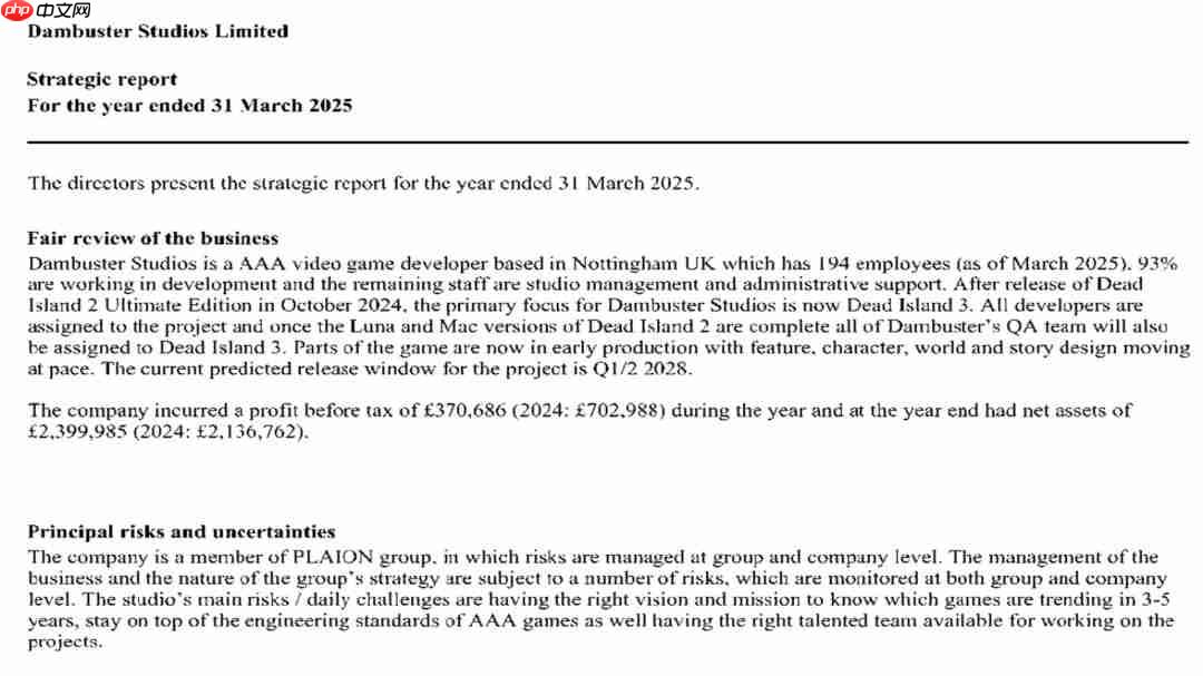 《死亡岛3》计划在2028年Q1/Q2发售