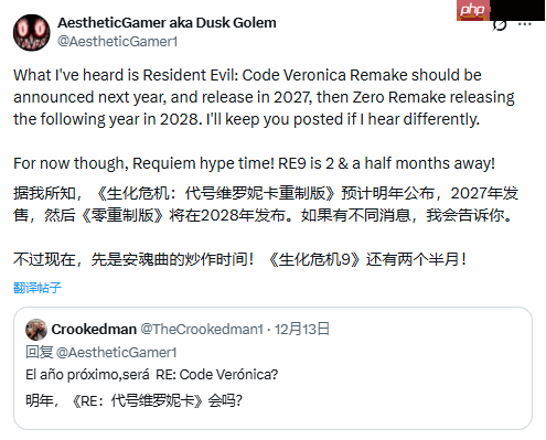 曝《生化维罗妮卡RE》明年公布 目标2027年发售