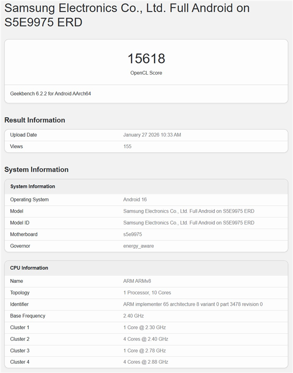 三星最强Soc！Exynos 2700现身：2nm工艺 10核心设计