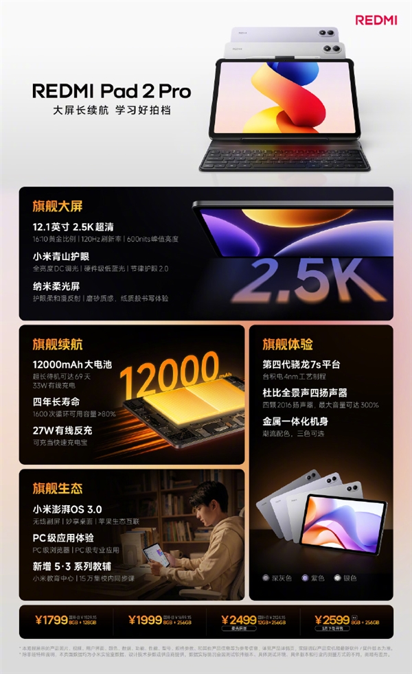 首销1799元起 REDMI Pad 2 Pro发布：12.1英寸2.5K屏、支持PC级应用